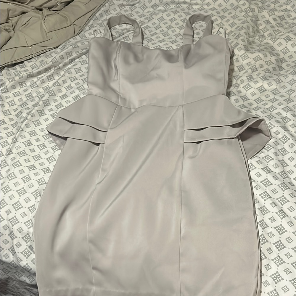 H&M Gray Peplum Dress with Removable Straps - 4